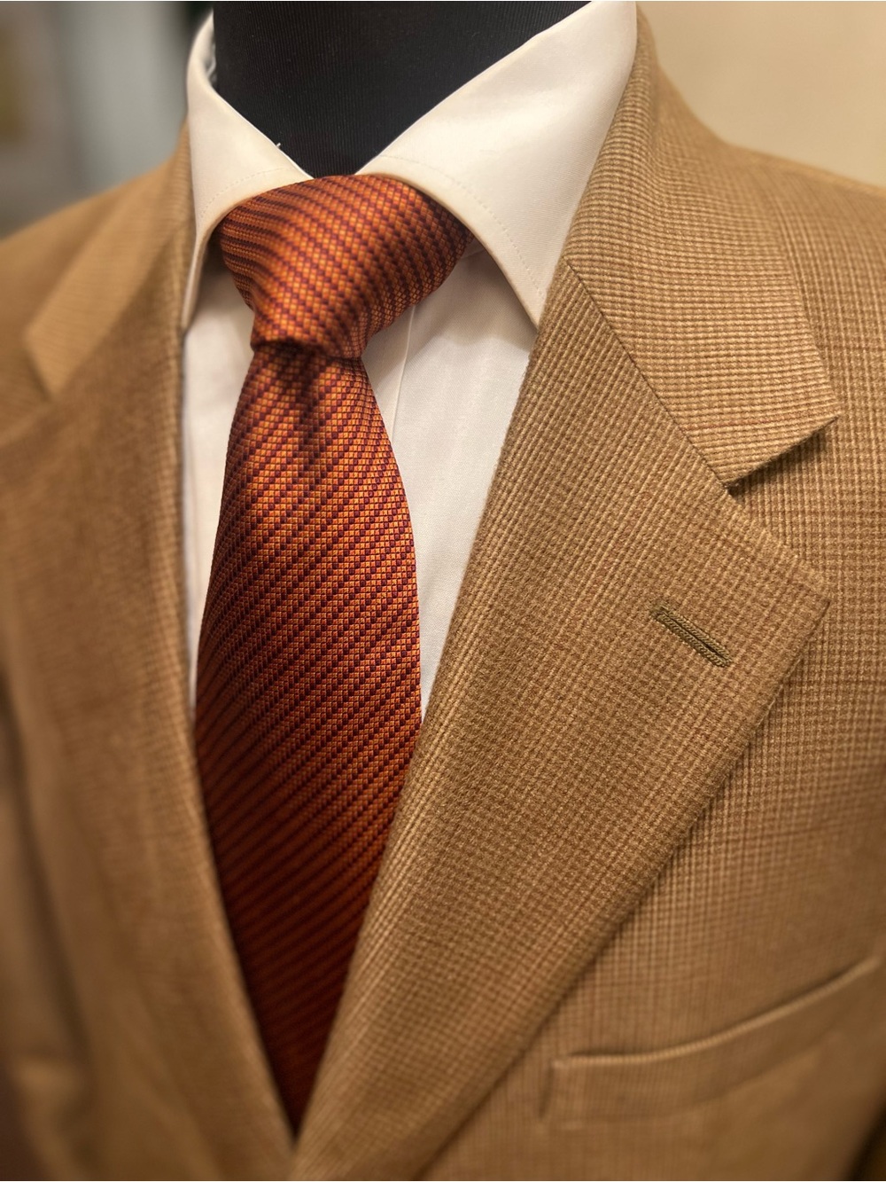 Chaps Window Pane Check Sport Coat  Jacket Blazer Camel Brown Soft Men 42S Mint